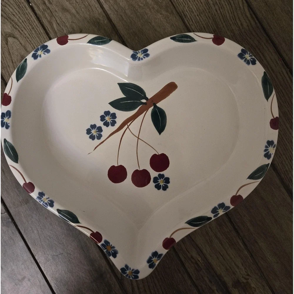 Chaparral Pottery Heart-Shaped Stoneware Cake/Pie Pan w/Cherries Baking Dish